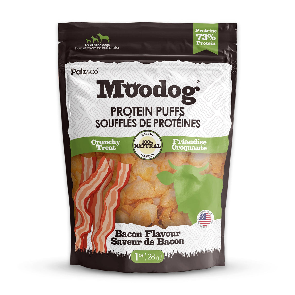 Palz&Co Moodog Beef Protein Puffs Dog Treats, Bacon 1oz