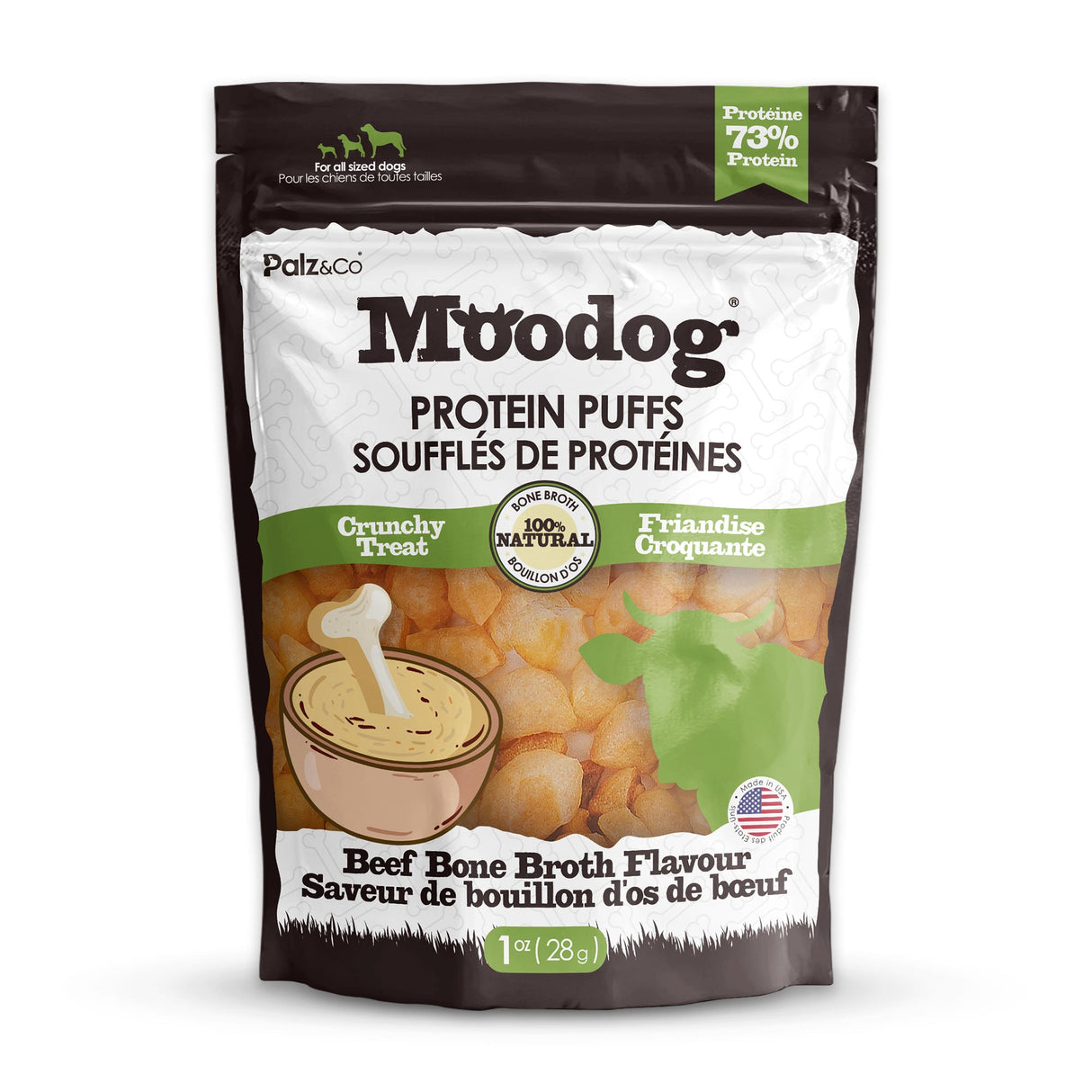 Palz&Co Moodog Beef Protein Puffs Dog Treats, Bone Broth 1oz