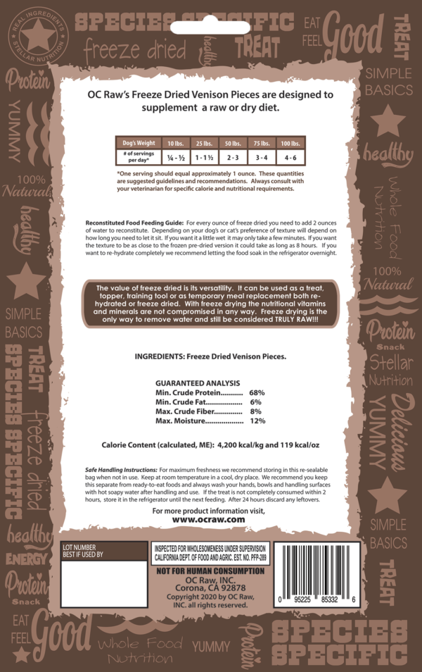 OC Raw Venison Freeze Dried Dog & Cat Treats, 4oz