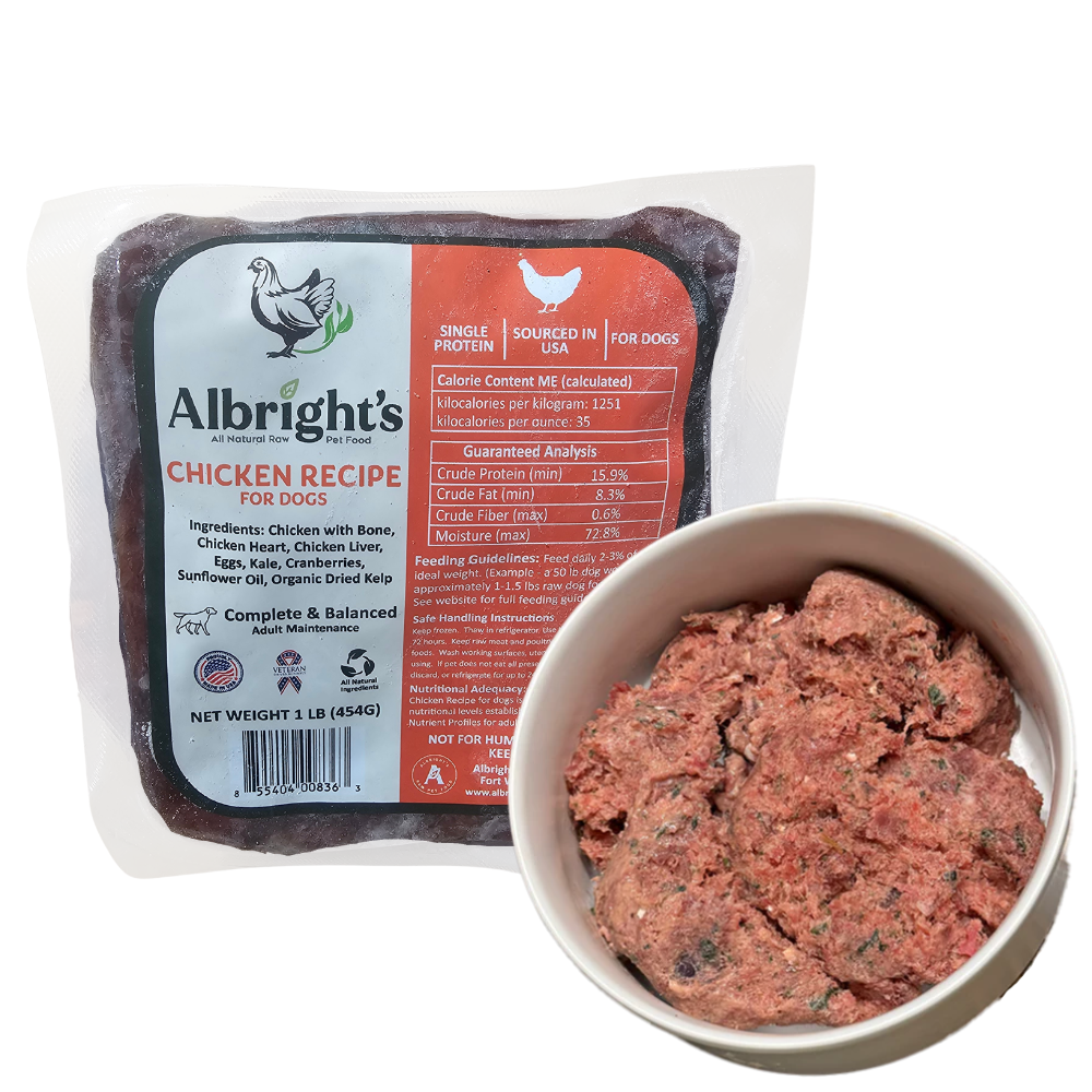 Albrights Chicken Formula Raw Frozen Complete Diet Dog Food - 1lb Chubs (30ct/30lb Case)