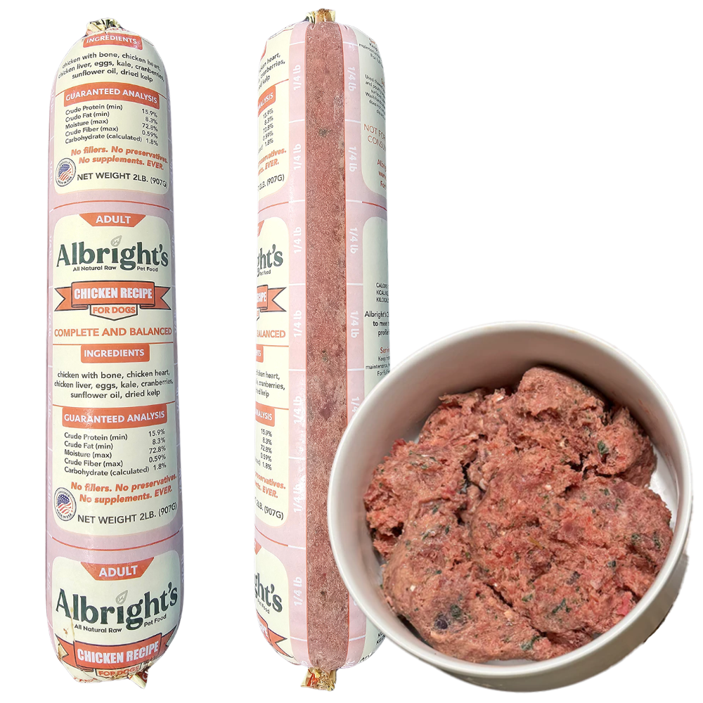 Albrights Chicken Formula Raw Frozen Complete Diet Dog Food - 5lb Chubs (5ct/25lb Case)