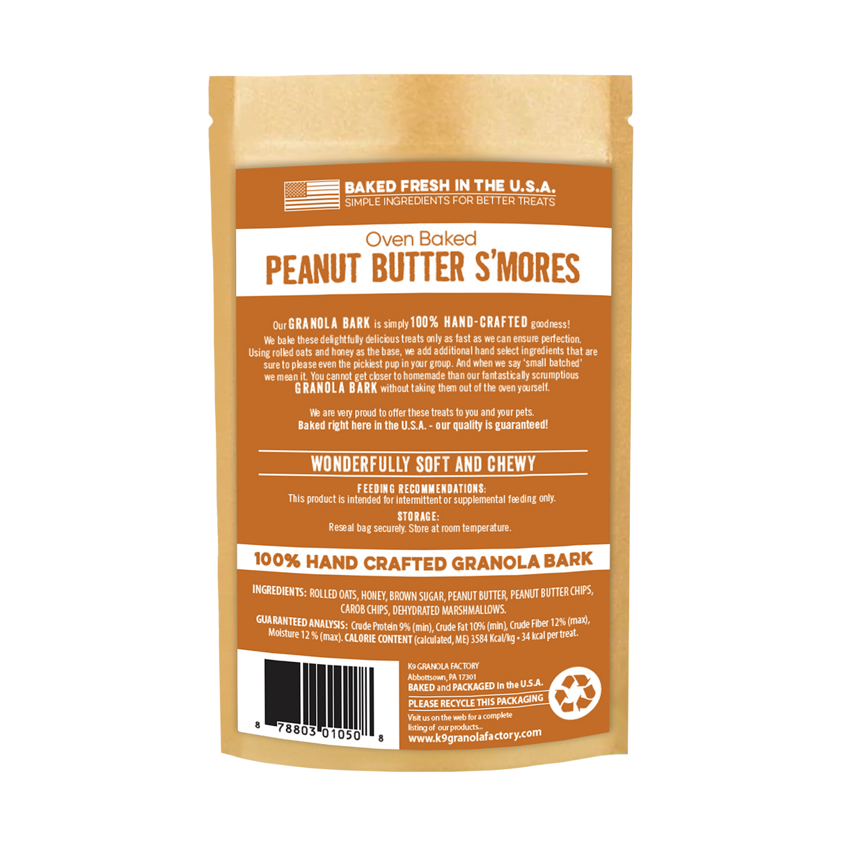 K9 Granola Factory Granola Bark Dog Treats, Peanut Butter S'mores Recipe 10oz