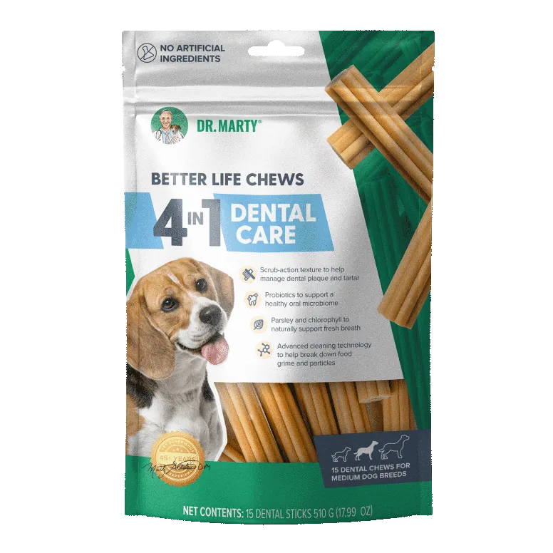 Package of Dr. Marty Better Life Chews 4 in 1 Dental Care for dogs