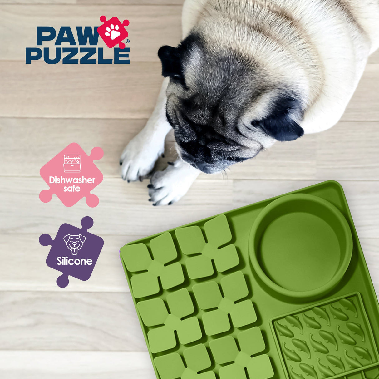 Palz&Co Paw Puzzle Silicone Slow Feeding Mat For Dogs, Large Green