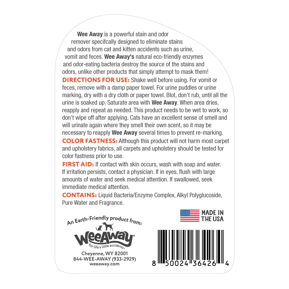 Wee Away X2 Ultra Concentrated Stain & Odor Remover For Cats & Kittens, Original 16oz
