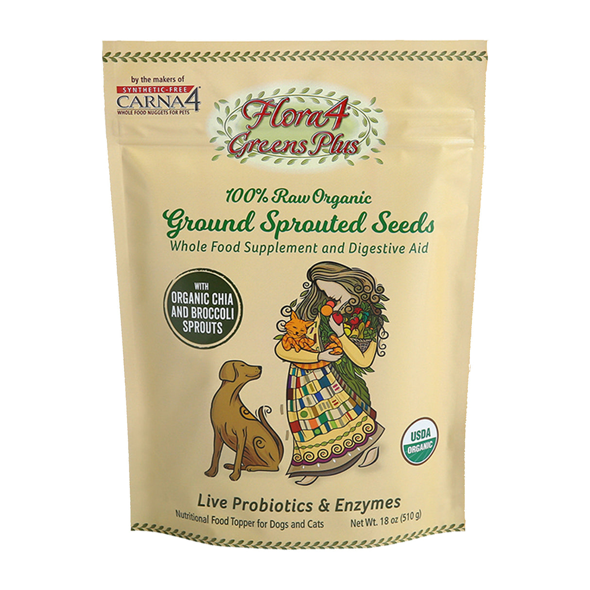 Carna4 Flora4 Greens Plus Organic Ground Sprouted Seeds