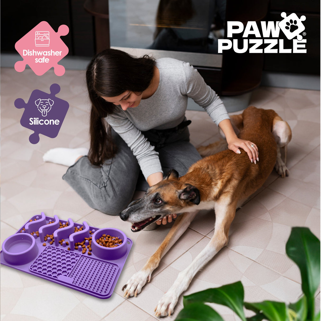 Palz&Co Paw Puzzle Silicone Slow Feeding Mat For Dogs, Medium Purple