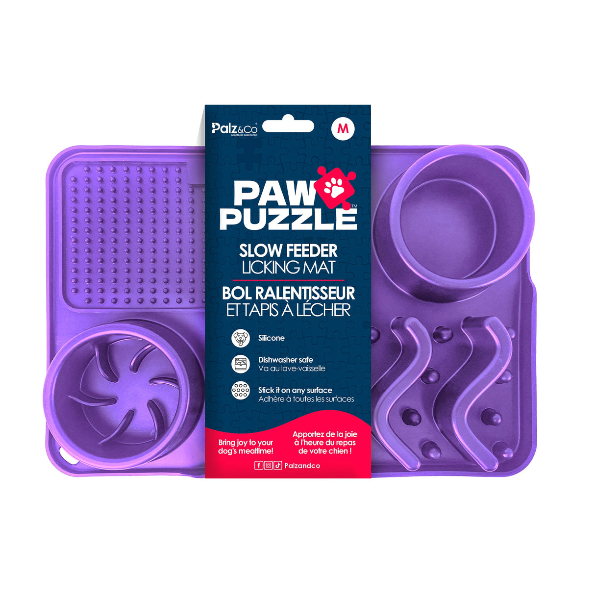 Palz&Co Paw Puzzle Silicone Slow Feeding Mat For Dogs, Medium Purple
