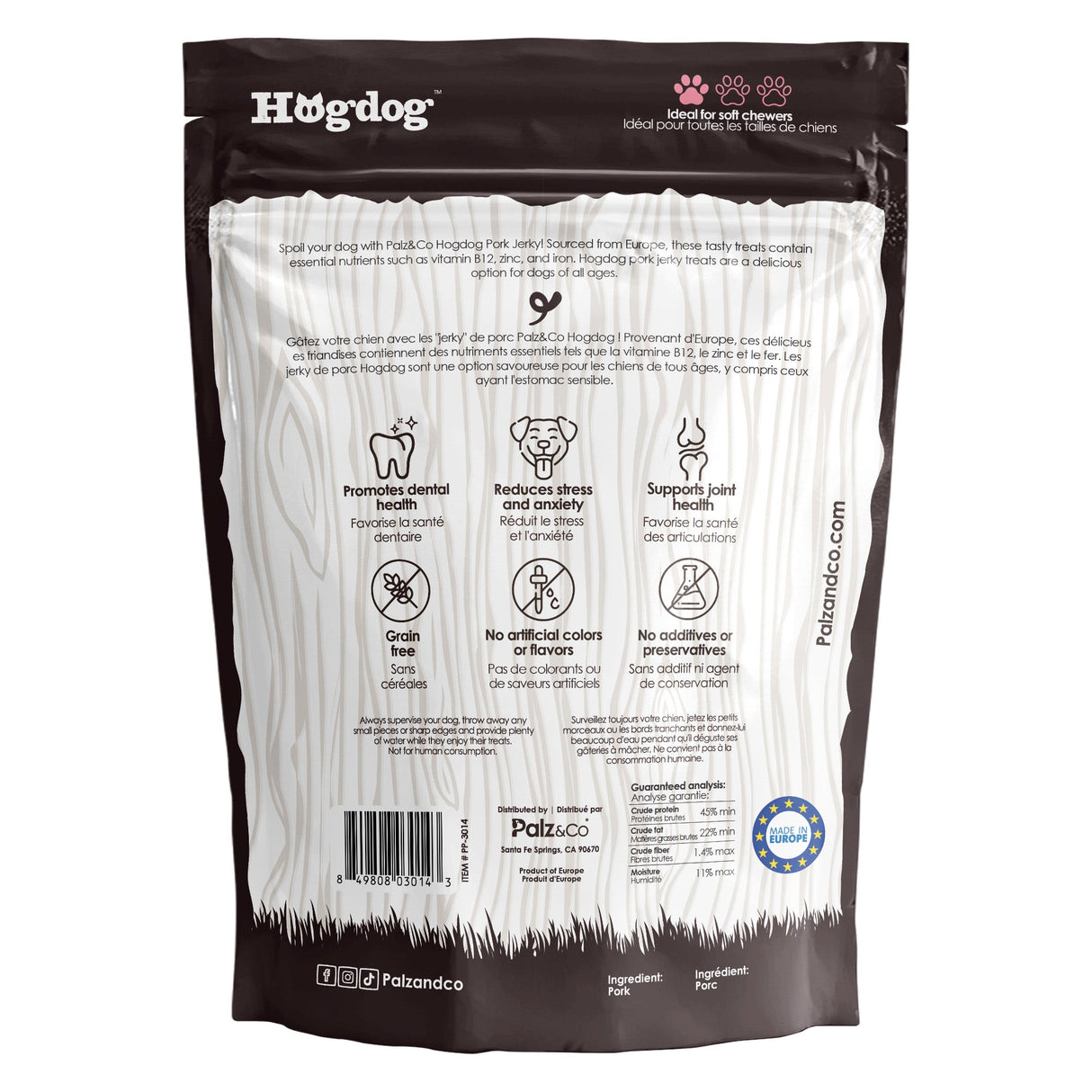 Palz&Co Hogdog Pork Jerky Dog Treats, 10pk