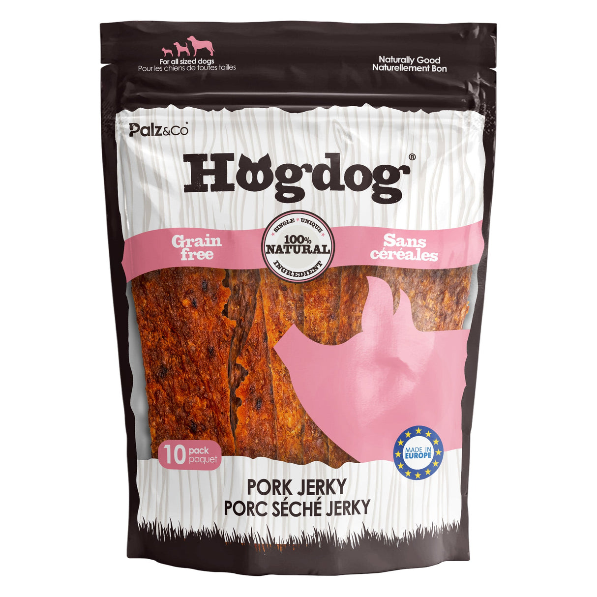 Palz&Co Hogdog Pork Jerky Dog Treats, 10pk
