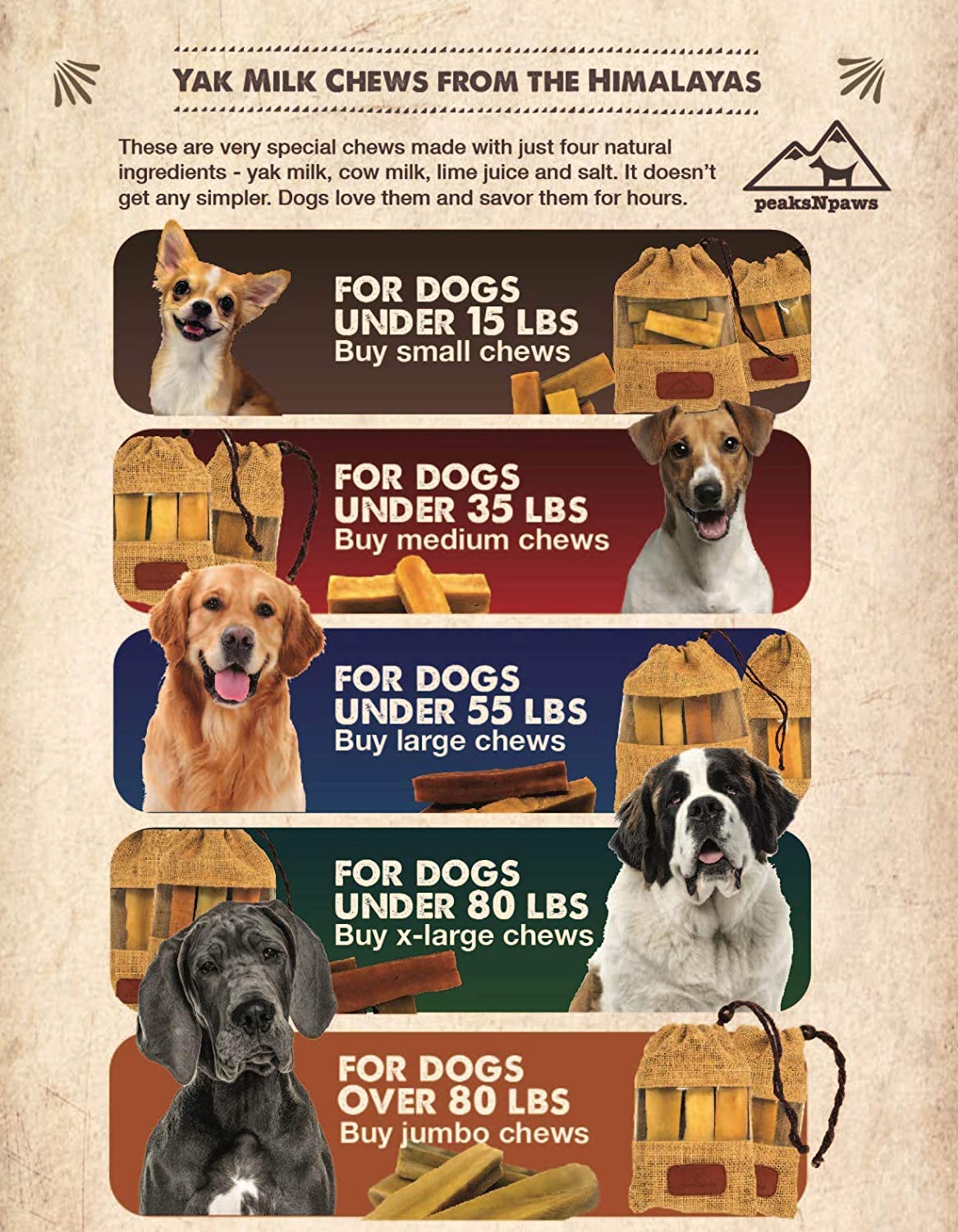 PeaksNPaws All Natural Yak Chews For Dogs