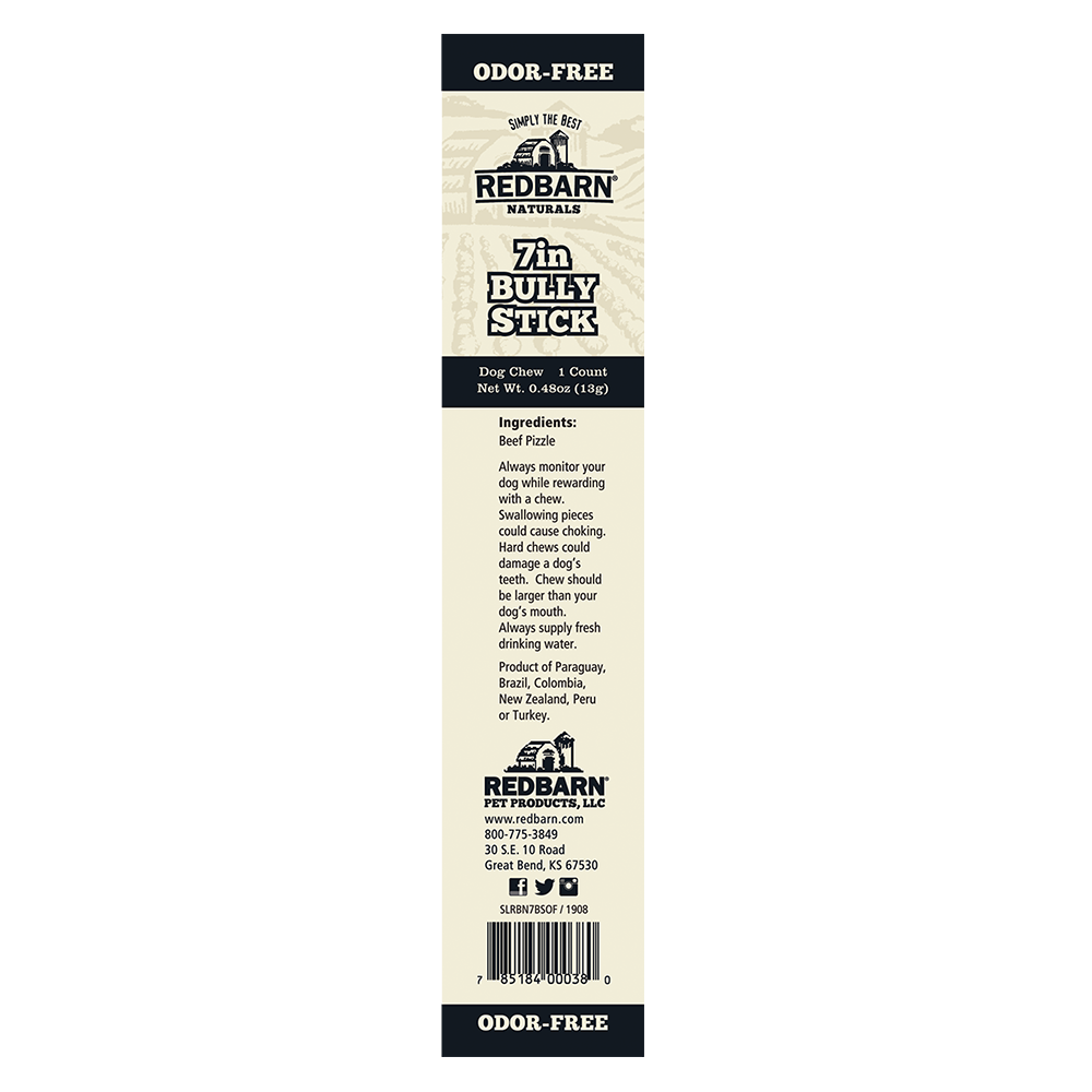 Redbarn Odor-Free Bully Stick Dog Treat, 7in