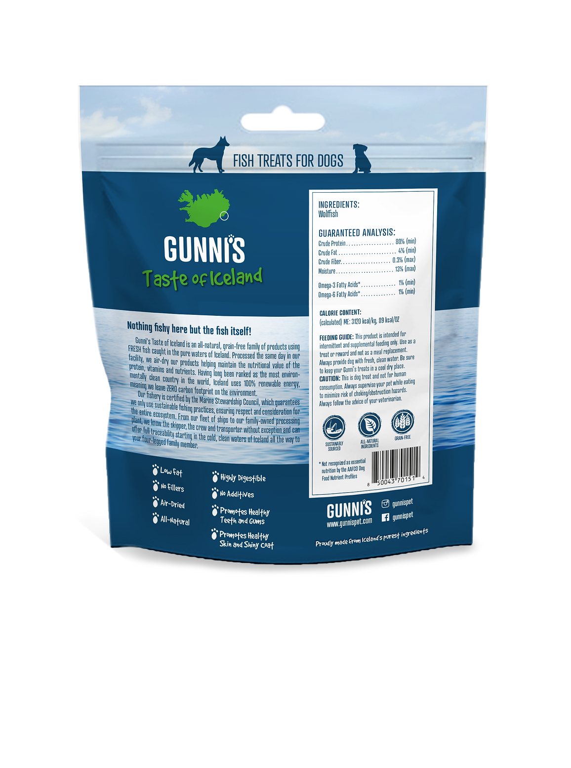 Gunni's Taste of Iceland Wolfifsh Wafers Dog Treats, 5oz