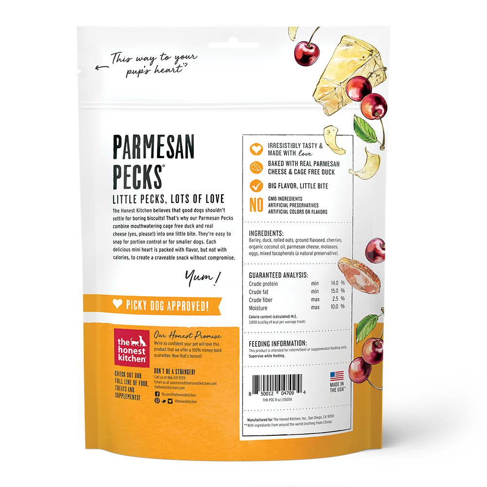 The Honest Kitchen Parmesan Pecks Duck & Cherry Recipe Dog Treat, 8oz