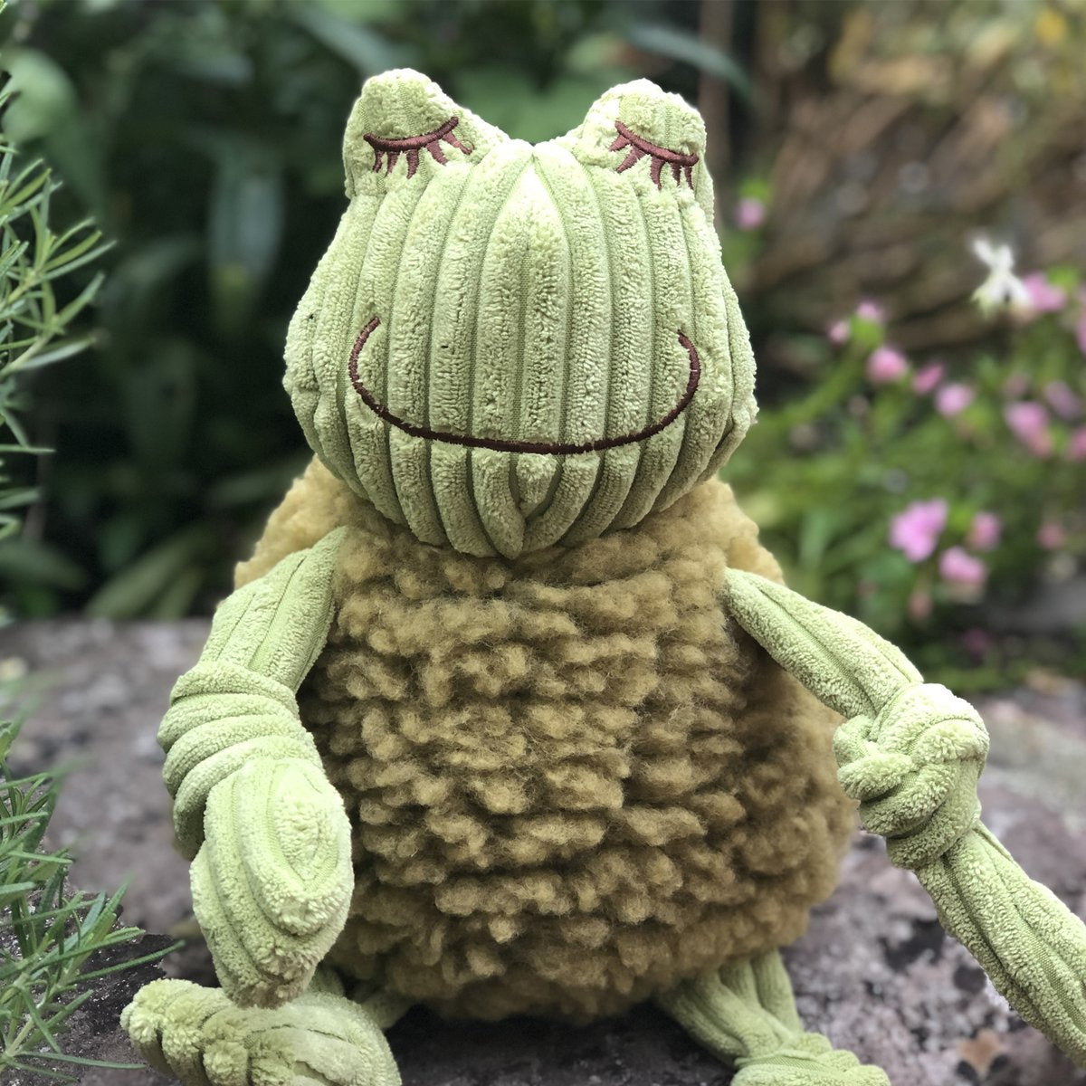 HuggleHounds Fluffer Knottie Durable Squeaky Plush Dog Toy, Fiona Frog