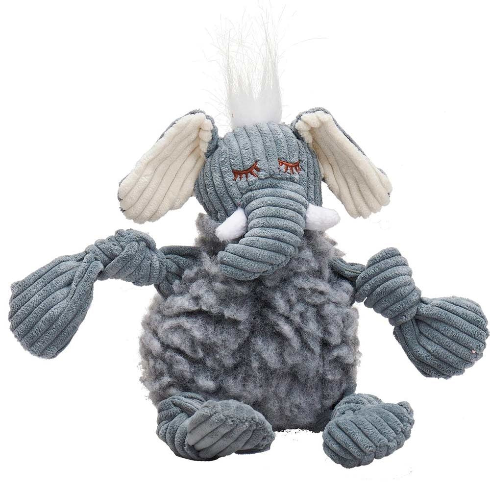 HuggleHounds Fluffer Knottie Durable Squeaky Plush Dog Toy, Ellamae Elephant