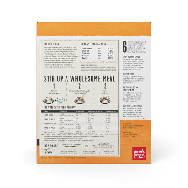 The Honest Kitchen Wholemade Grain Free Limited Ingredient Duck Recipe Dehydrated Dog Food