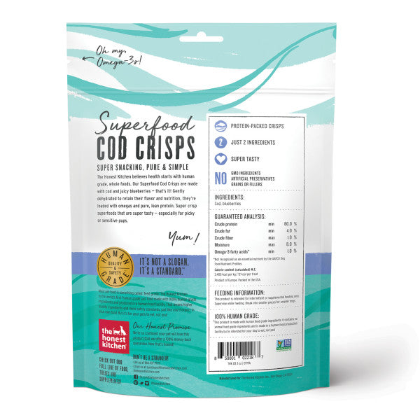 The Honest Kitchen Cod Crisps Dog Treats, Cod & Blueberry