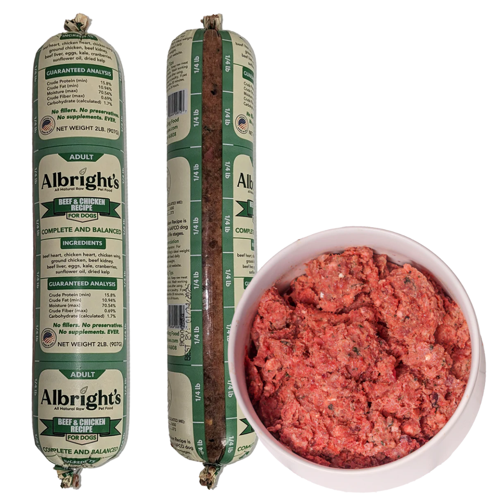 Albrights Beef & Chicken Formula Raw Frozen Complete Diet Dog Food - 2lb (16ct/32lb Case)