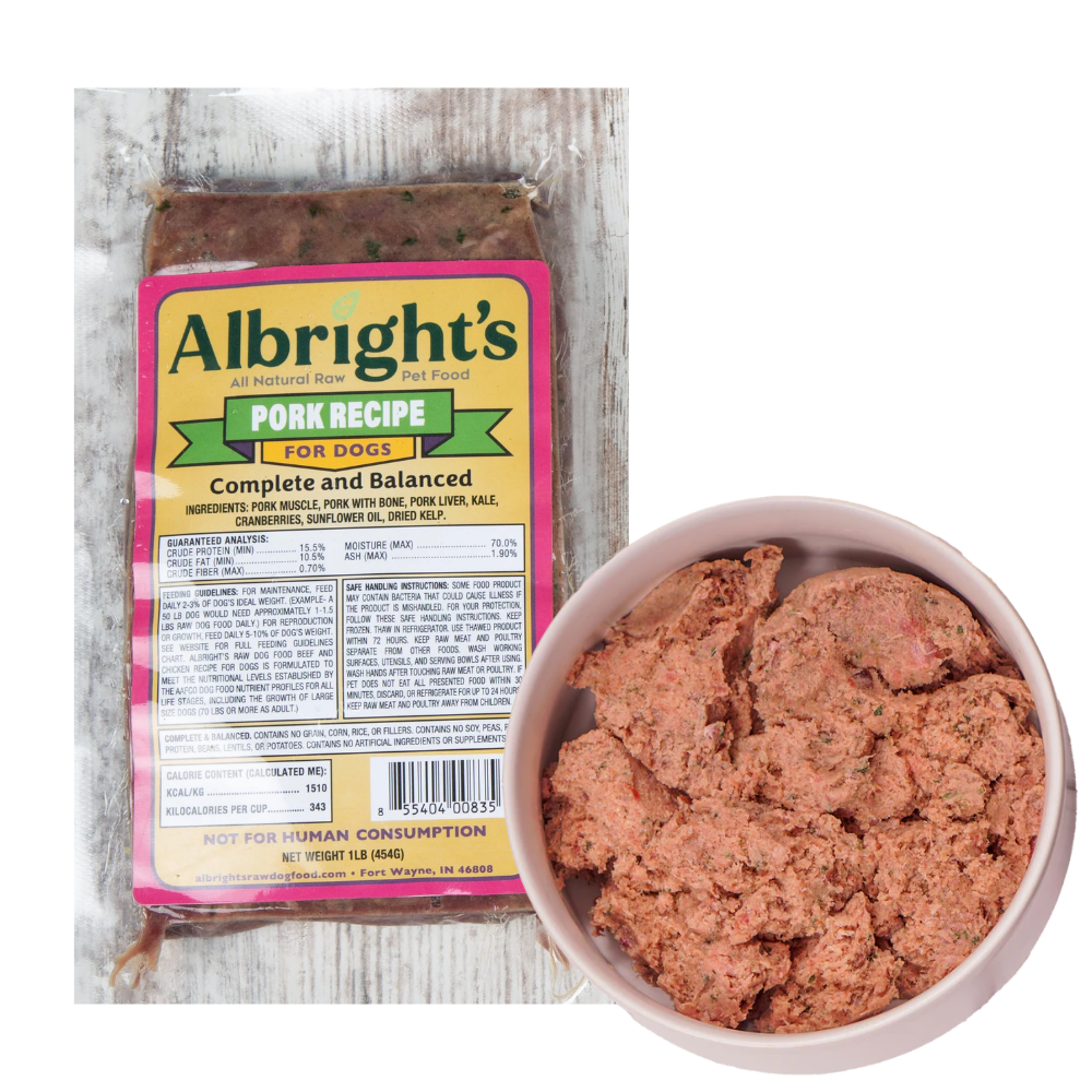 Albrights Pork Formula Raw Frozen Complete Diet Dog Food - 1lb (30ct/30lb Case)