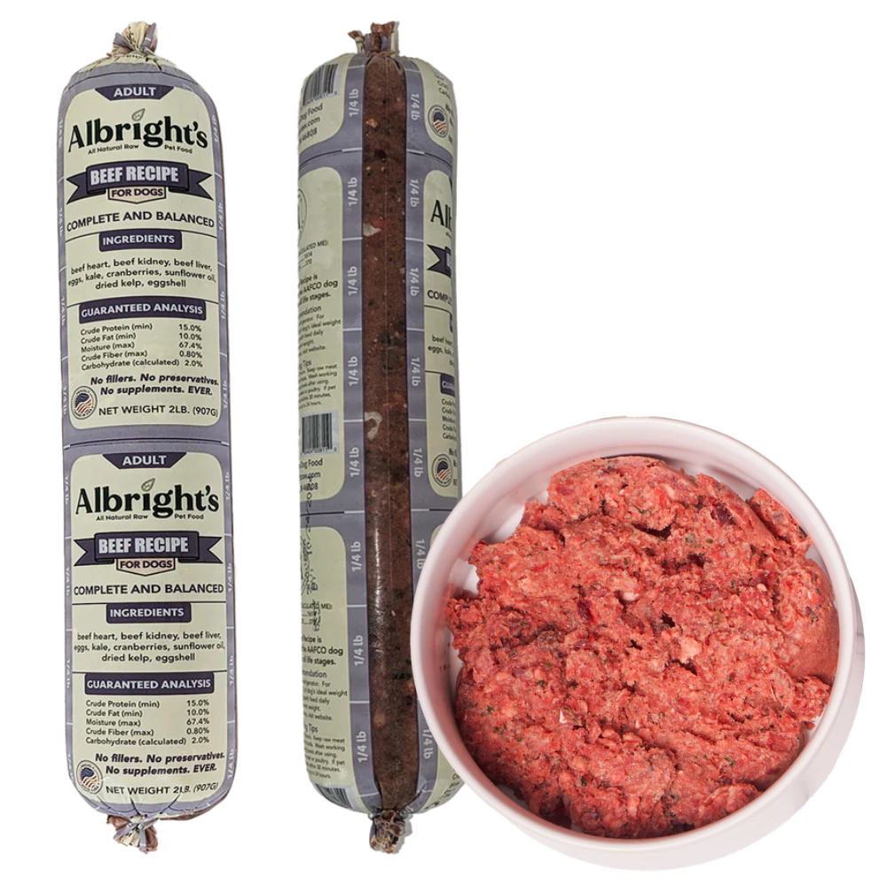 Albrights Beef Formula Raw Frozen Complete Diet Dog Food - 2lb Chubs (16ct/32lb Case)