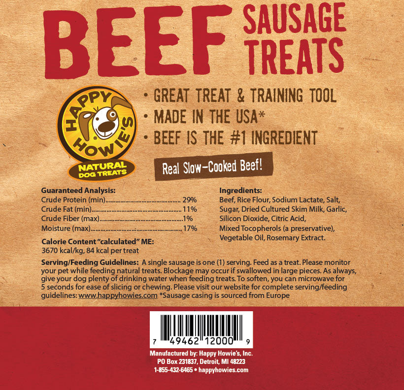 Happy Howie's USA Baker's Dozen Beef Sausage Links Meaty Dog Treats, 4"