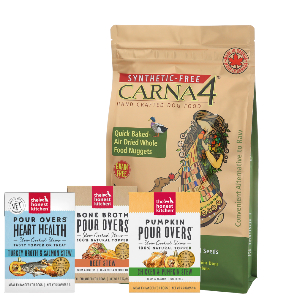 Carna4 All Life Stages Duck Formula Dry Dog Food and The Honest Kitchen Pour Over BUNDLE