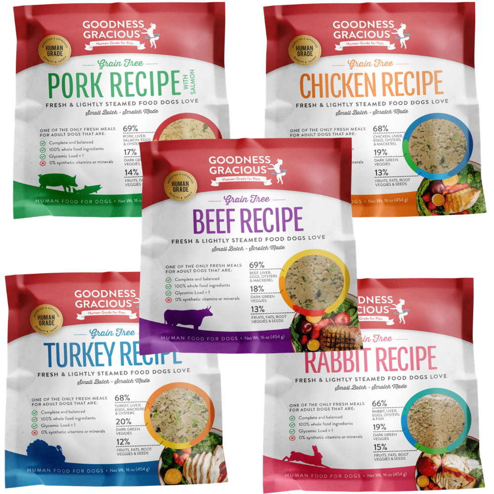 Goodness Gracious Human Grade Synthetic Free Gently Cooked Frozen Dog Food
