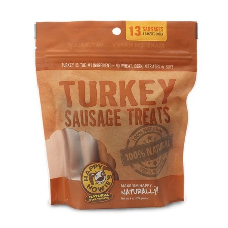 Happy Howie's USA Baker's Dozen Turkey Sausage Links Meaty Dog Treats, 4"