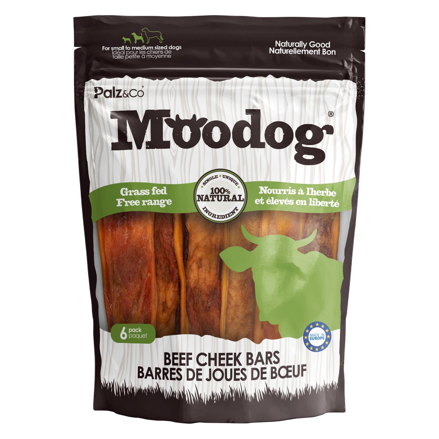 Palz&Co Moodog Beef Cheek Strips Bars Dog Treats, 6pk