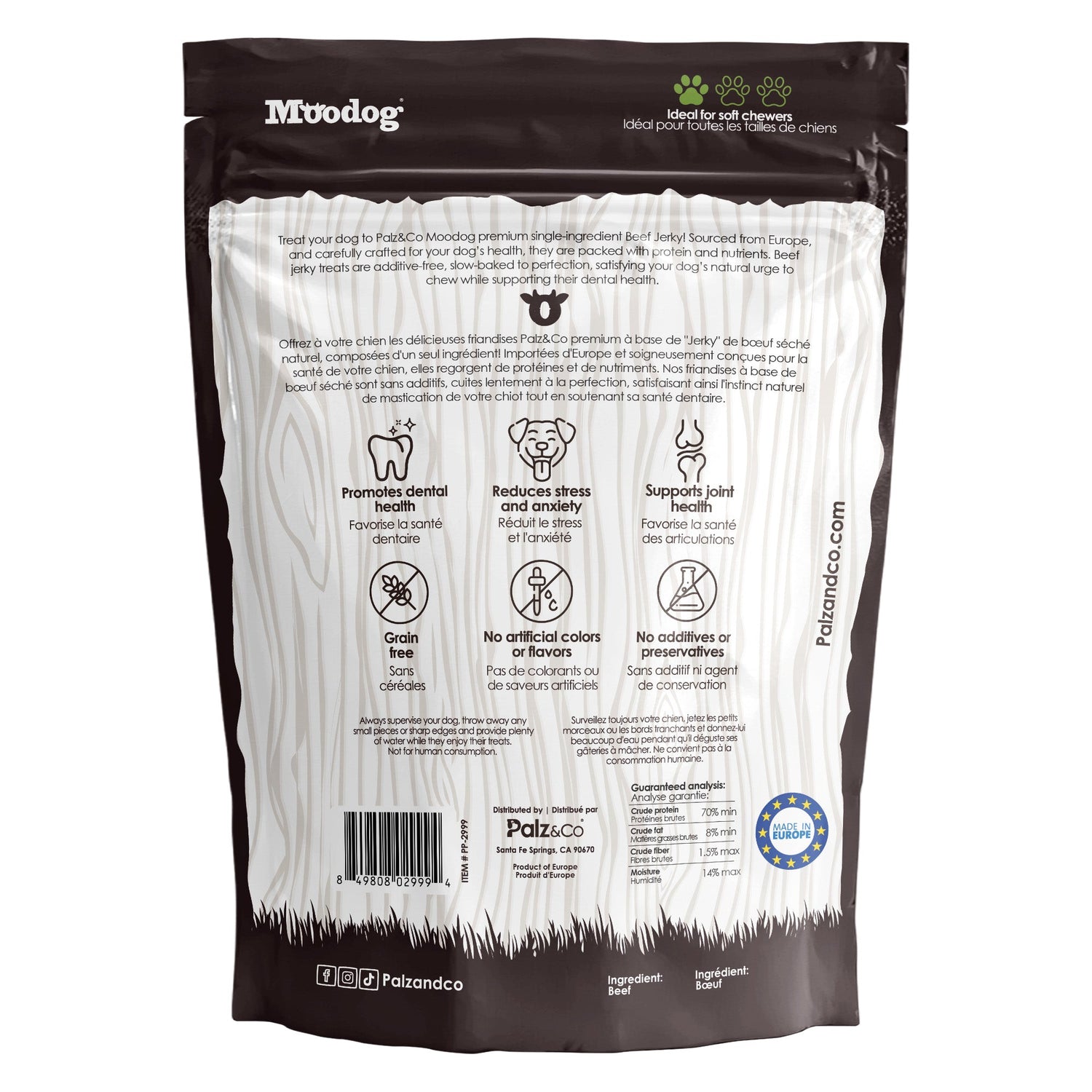 Palz&Co Moodog Beef Jerky Dog Treats, 10pk