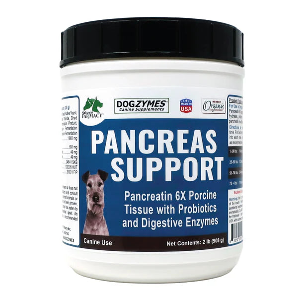 Dogzymes Pancreas Support supplement container on a white background