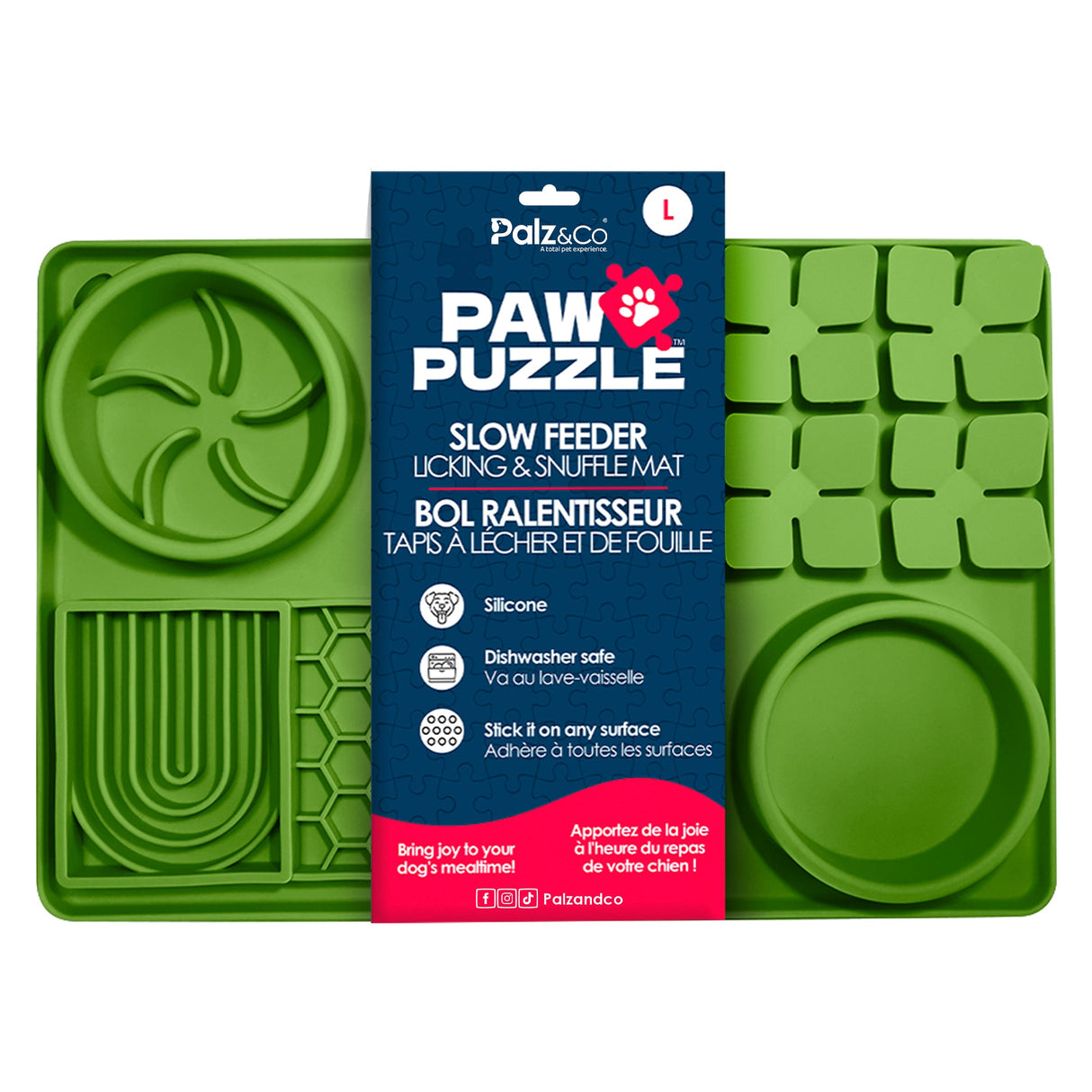 Palz&Co Paw Puzzle Silicone Slow Feeding Mat For Dogs, Large Green
