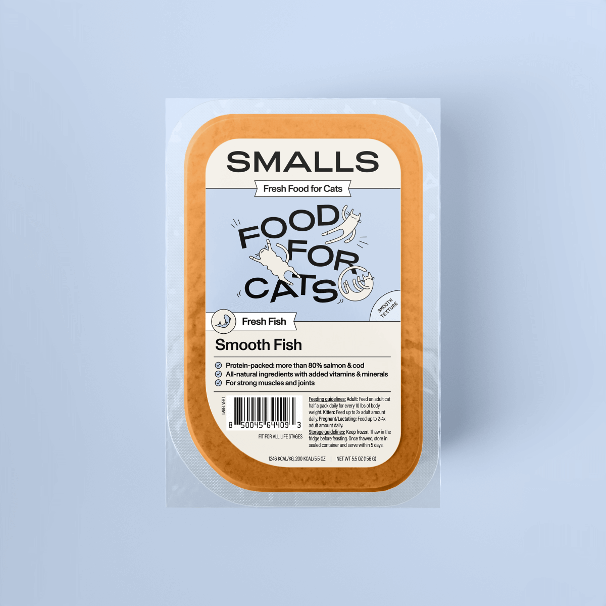 Smalls Fresh Human-Grade Gently Cooked Cat Food featuring Smooth Fish flavor for cats.