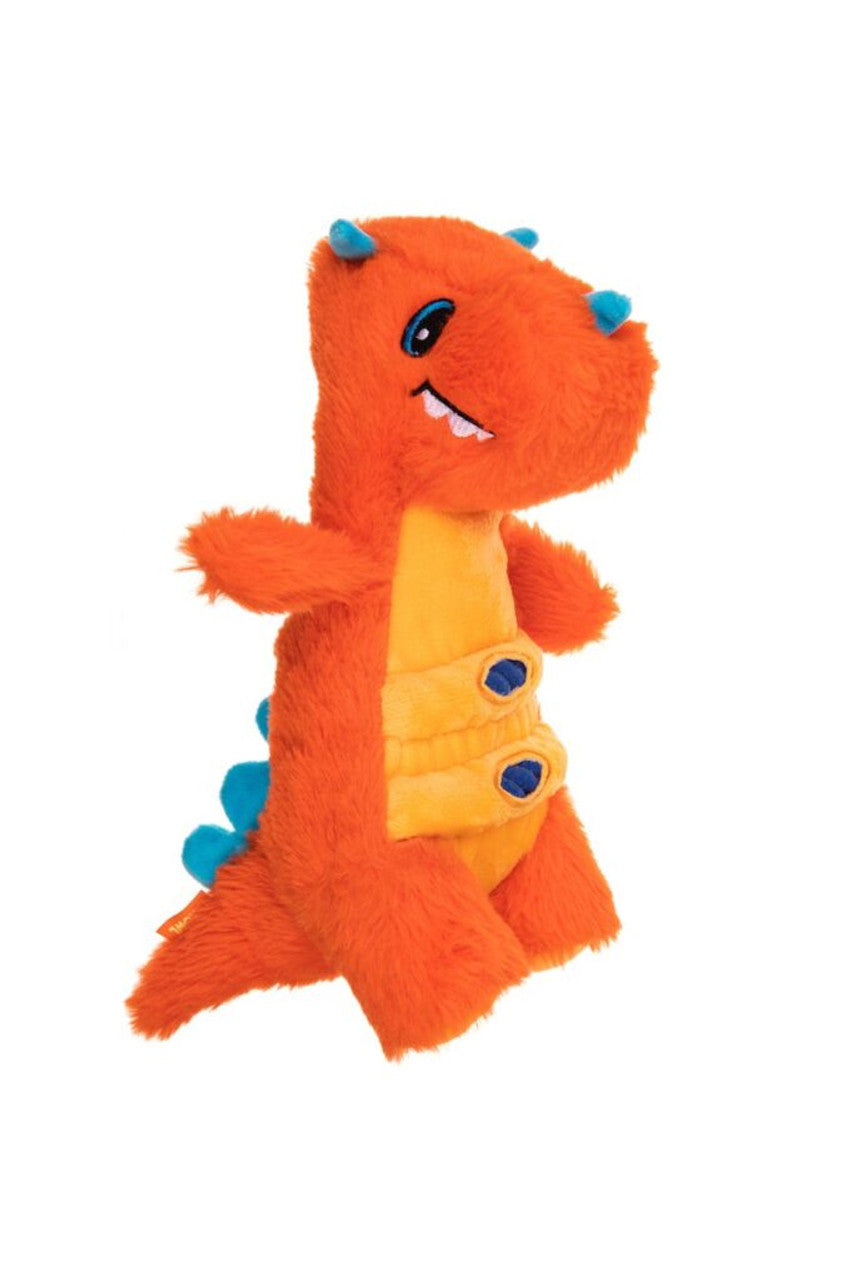 Growl Stomperz Plush Dog Toy. Orange Dino