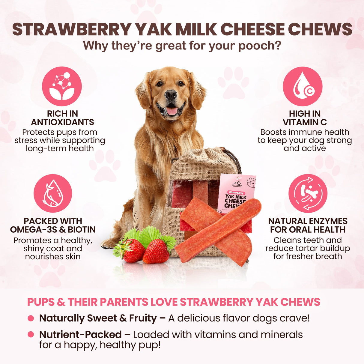 PeaksNPaws All Natural Strawberry Flavored Yak Chews For Dogs