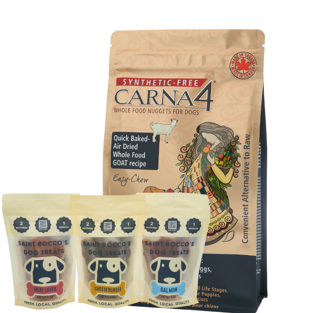 Carna4 All Life Stages Easy Chew Goat Formula Dry Dog Food + Saint Rocco's BUNDLE