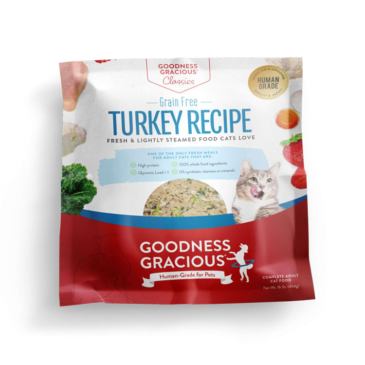 Goodness Gracious Human Grade Synthetic Free Turkey Recipe Gently Cooked Frozen Cat Food, 10ct/10lb Case