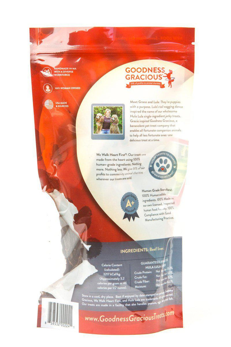 Goodness Gracious Hula Lula Human Grade Beef Liver Jerky Dog Treats, 5 oz bag