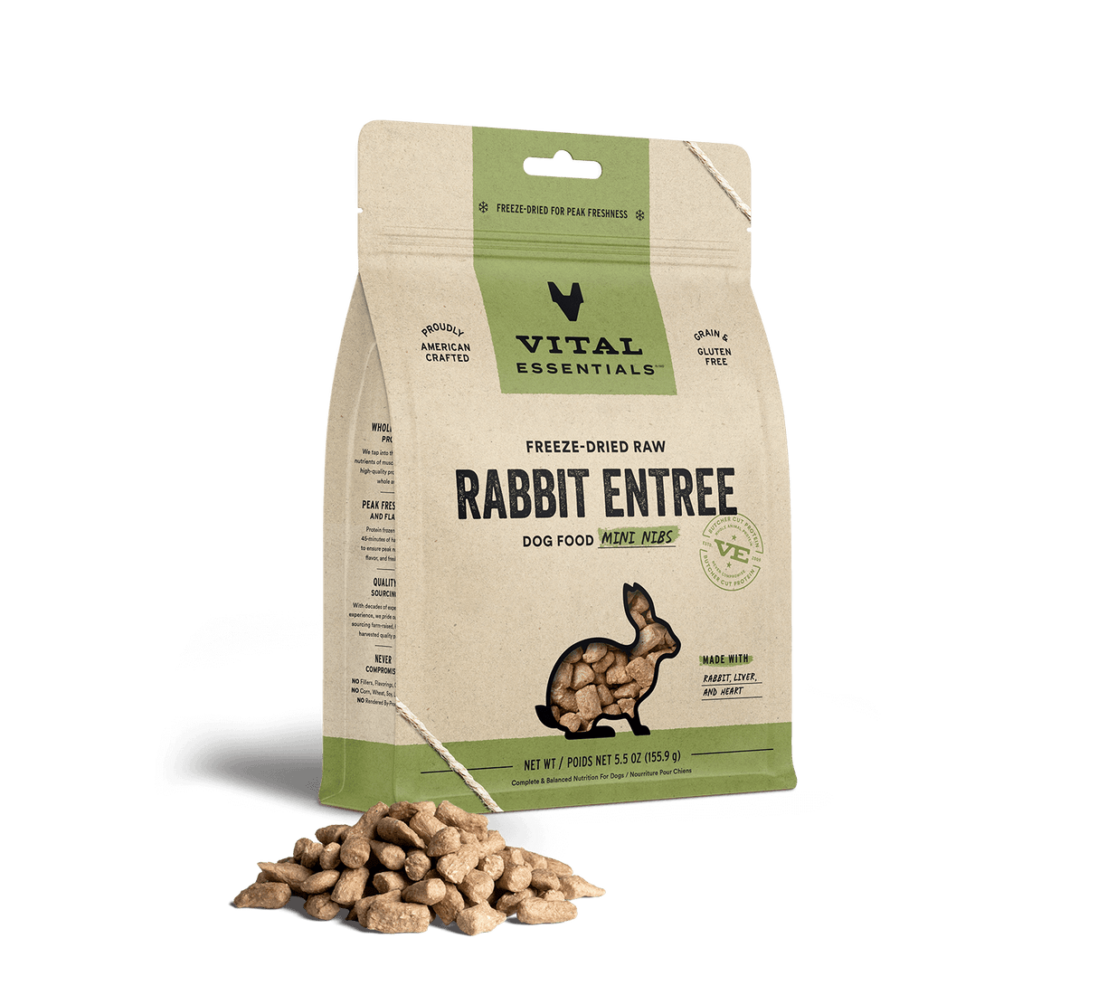 Vital Essentials Rabbit Mini Nibs Freeze Dried Raw Dog Food