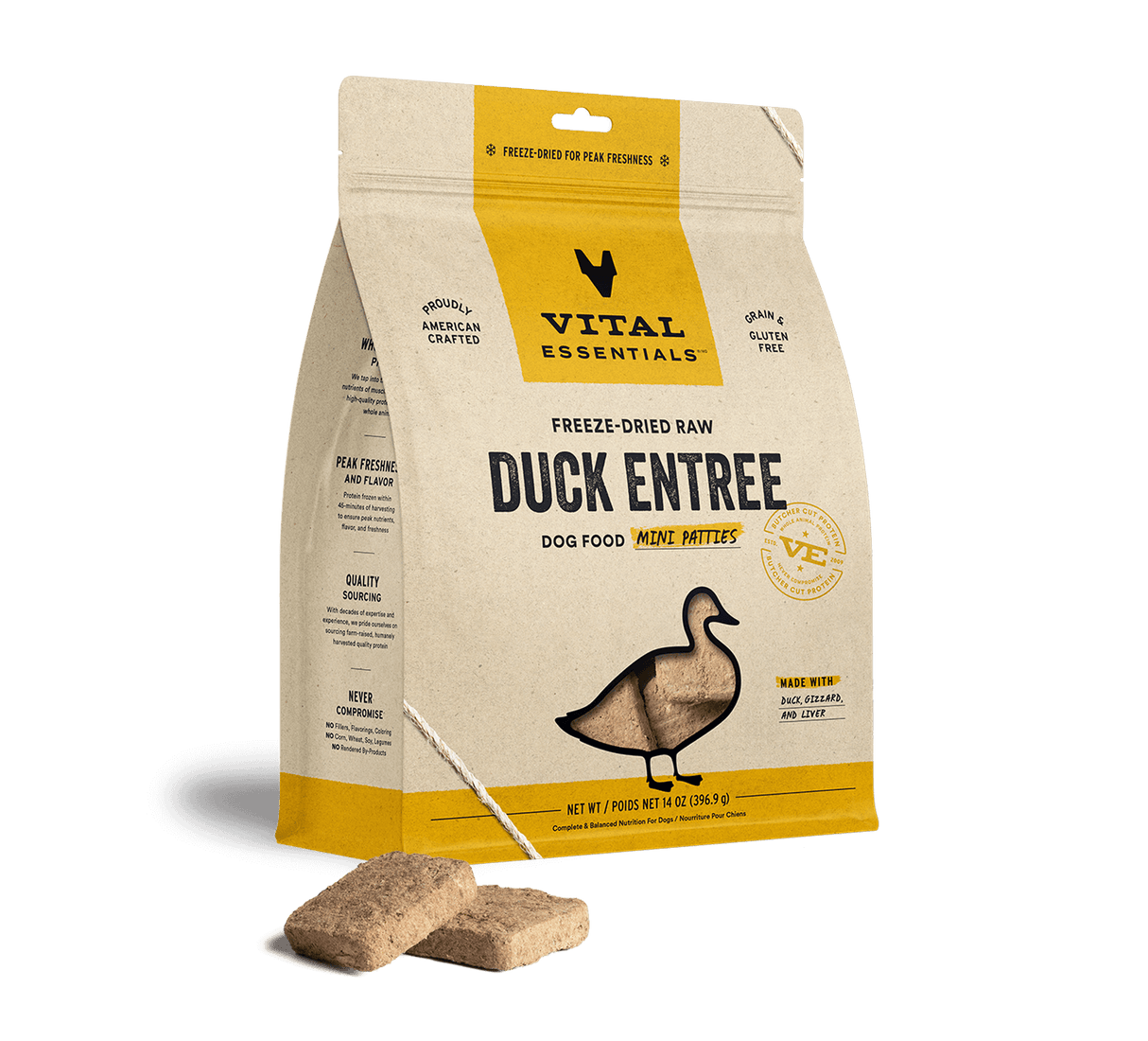 Vital Essentials Freeze-Dried Duck Mini Patties Dog Food, 14oz