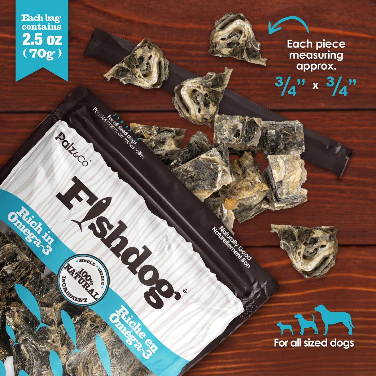 Palz&Co Fishdog Cod Skin Bites Cubes Dog Treats, 2.5oz