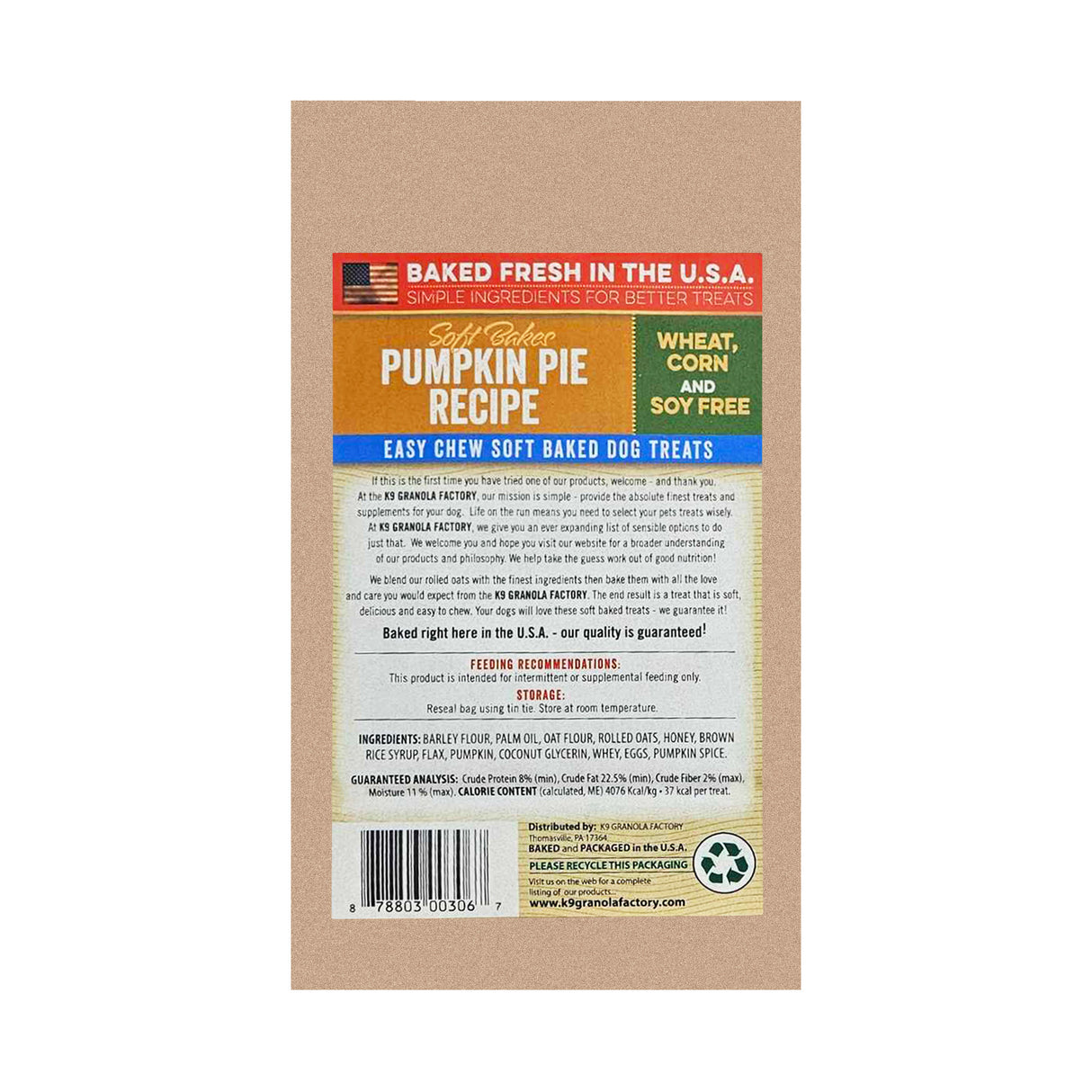 K9 Granola Factory Soft Bakes Dog Treats - Pumpkin Pie