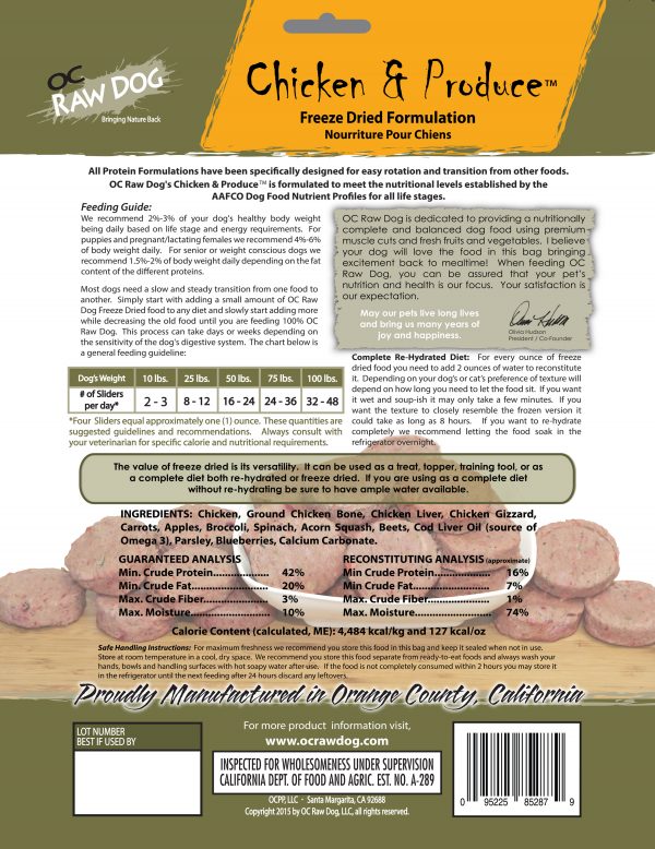 OC Raw Chicken & Produce Freeze Dried Dog Food