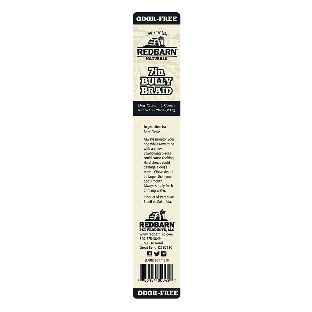 Redbarn Odor-Free Braided Bully Stick Dog Treat, 7in