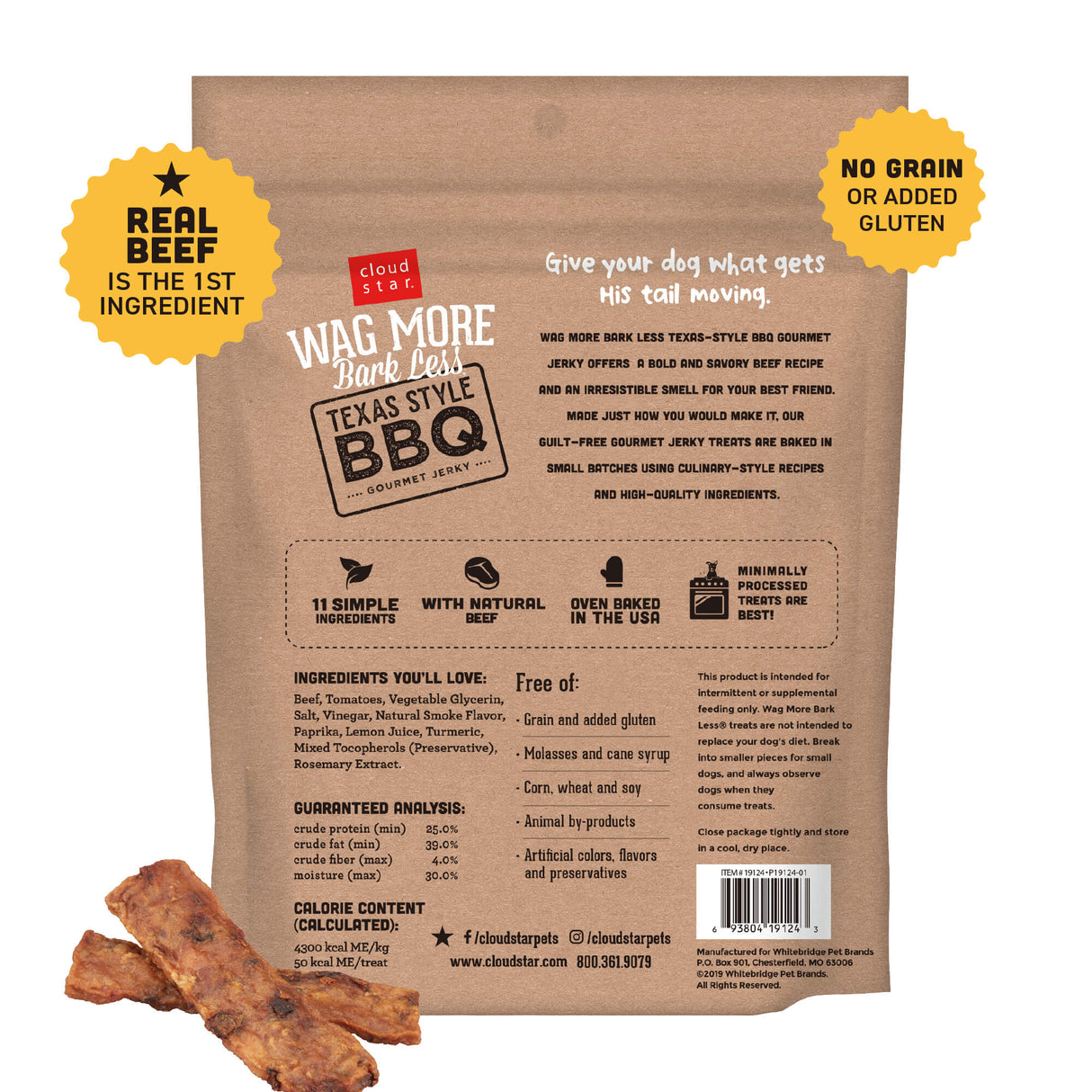 Cloud Star Wag More Bark Less Texas Style BBQ Beef Recipe Jerky Dog Treats, 10oz