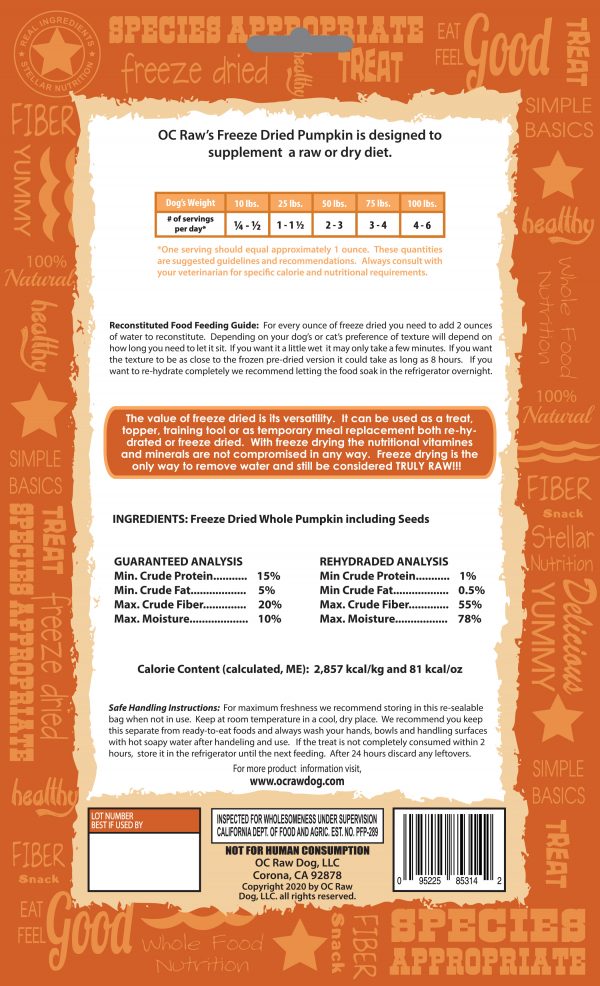 OC Raw Freeze Dried Pumpkin Food Topper For Dogs, 4oz