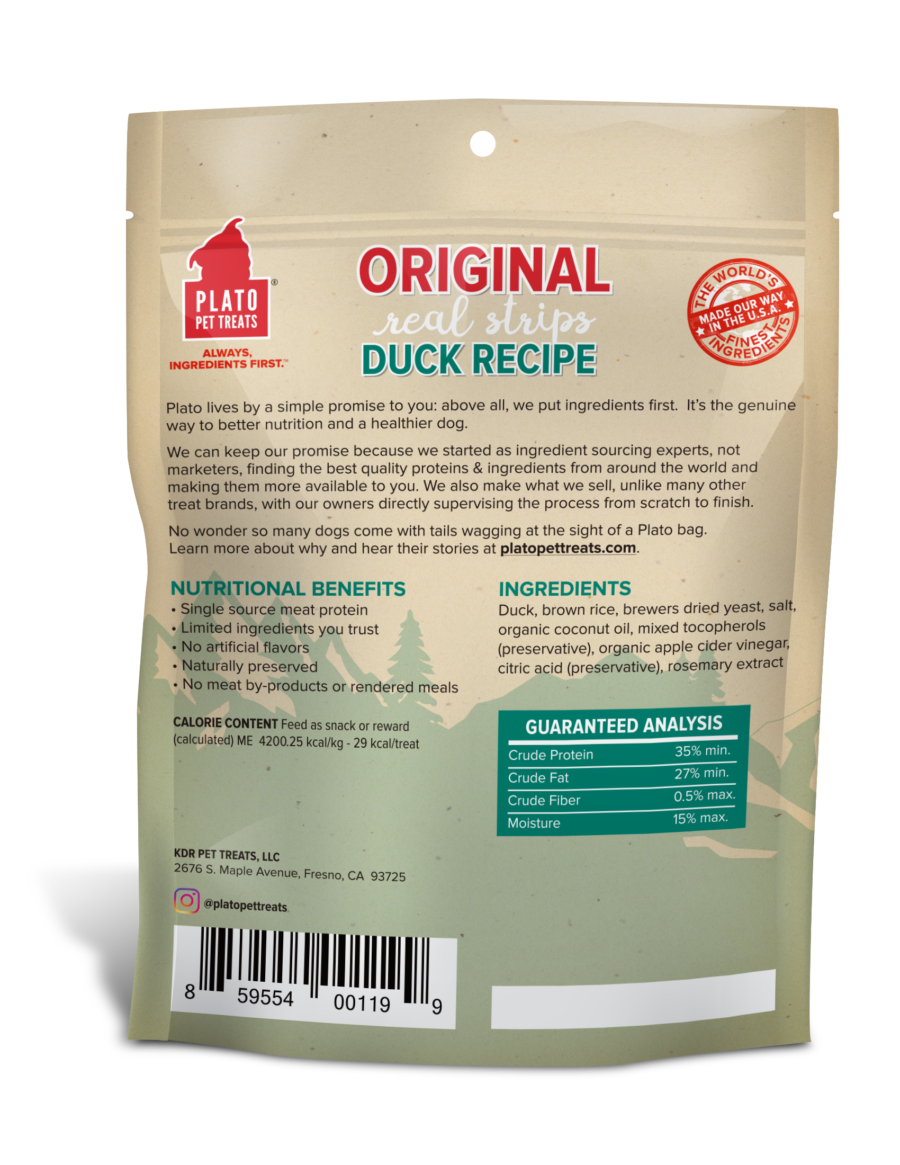 Plato Original Real Strips Duck Recipe Dog Treats