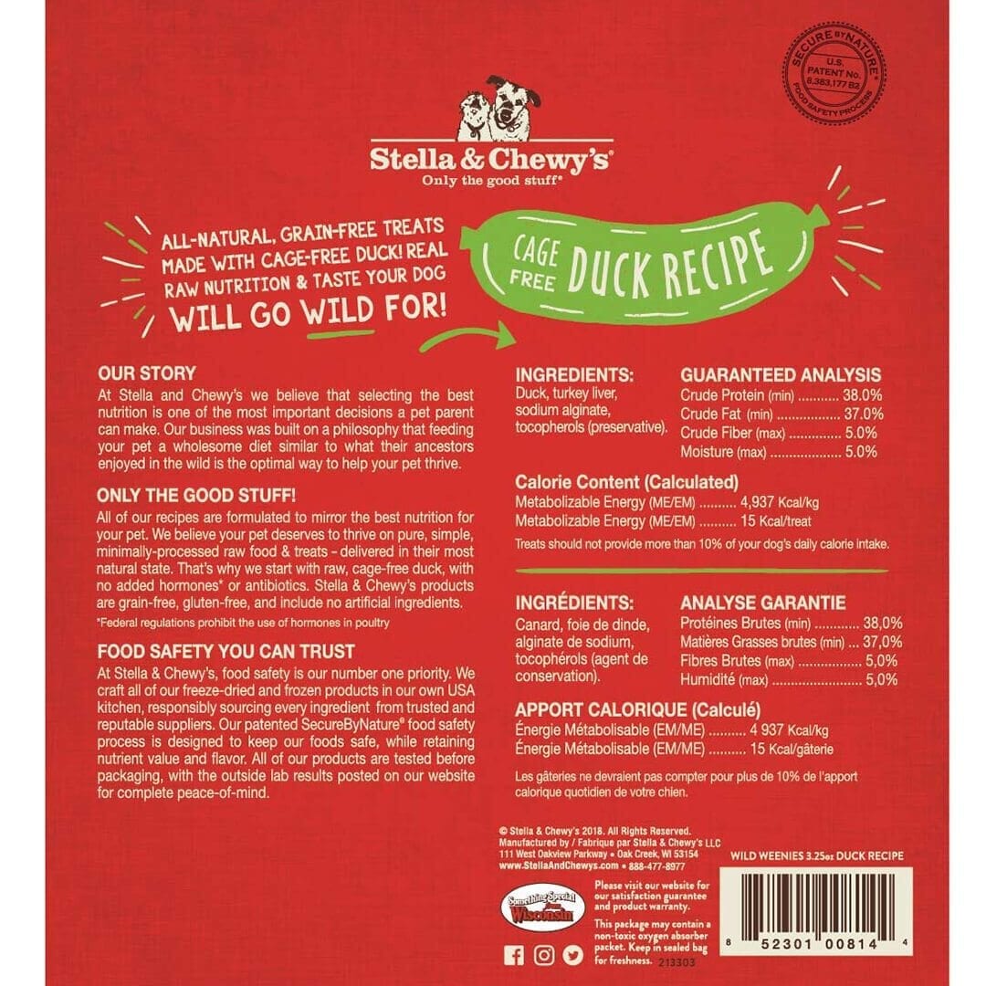 Stella & Chewy's Wild Weenies Duck Recipe Freeze Dried Dog Treats