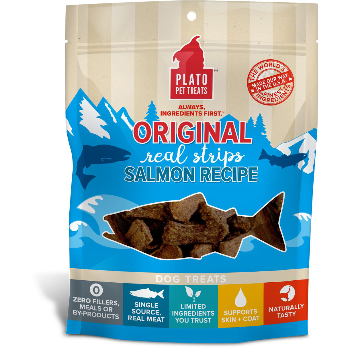 Plato Original Real Strips Salmon Recipe Dog Treats